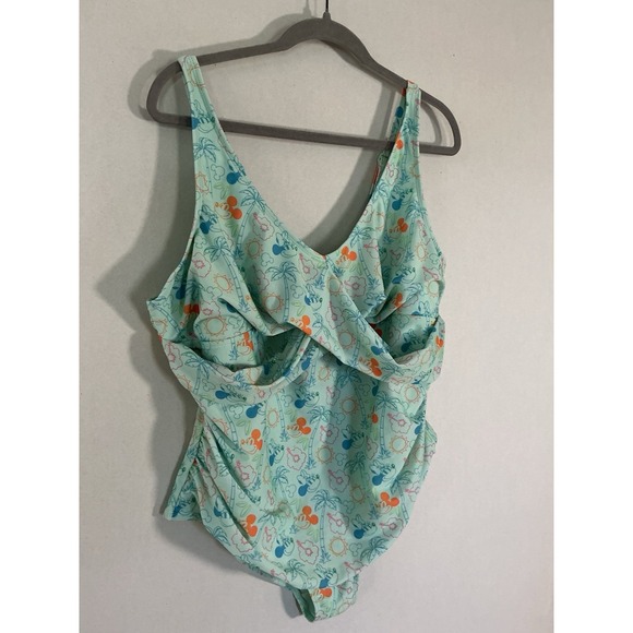 Disney Aqua One Piece Swimsuit with Orange and Blue Accents 1X - Picture 2 of 10